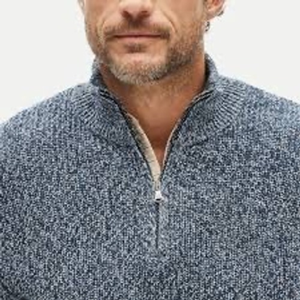 J. Crew Men LARGE Rugged Merino Wool Blend 1/4 Zip Sweater Navy Marled CN649 NWT